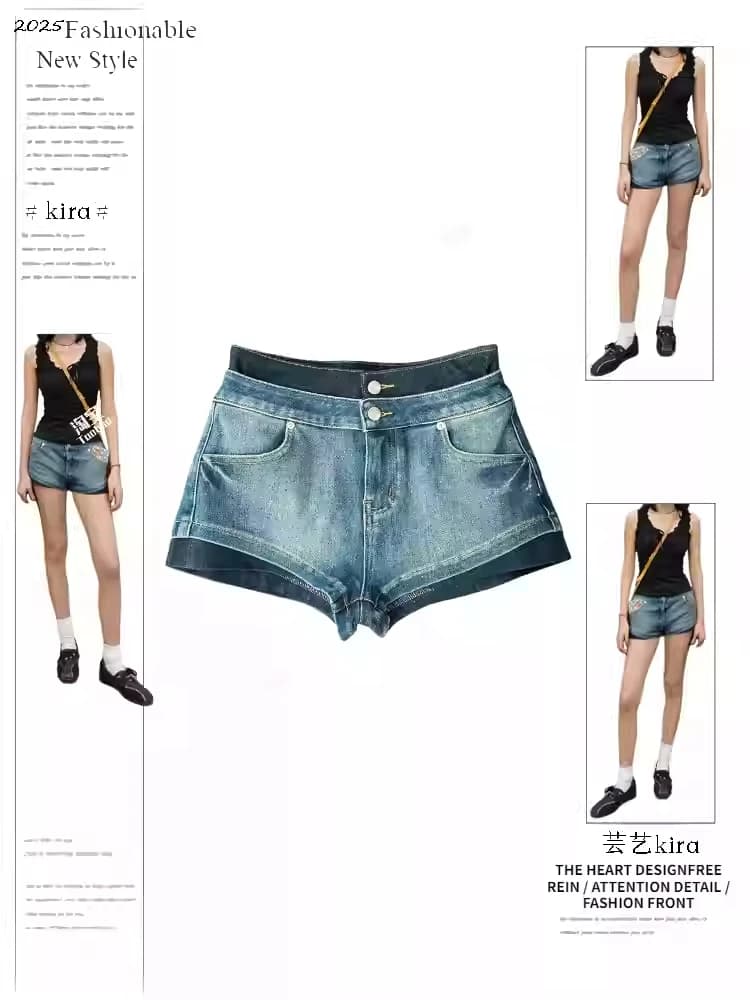 New Denim Shorts for Women's High Waist American Style Retro Y2K Years '00, Japanese Jeans Harajuku Hot Pants Streetwear Summer 2026