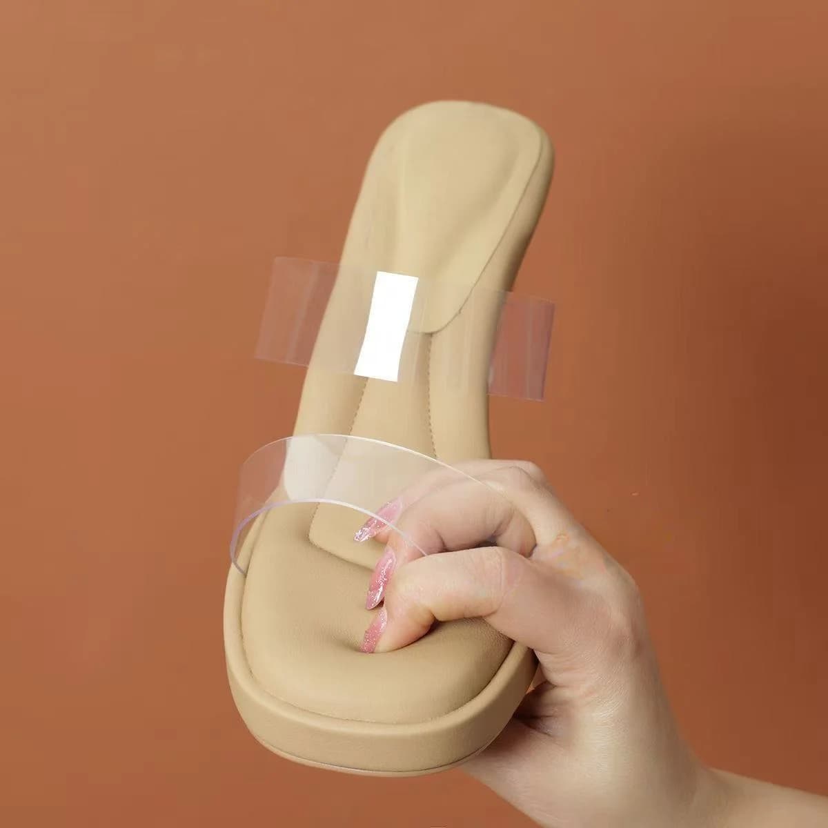 Women's High Heel Sandals 2026 Crystal Heel New Waterproof Platform Thick Heel Transparent Summer Block Heel Versatile Slippers