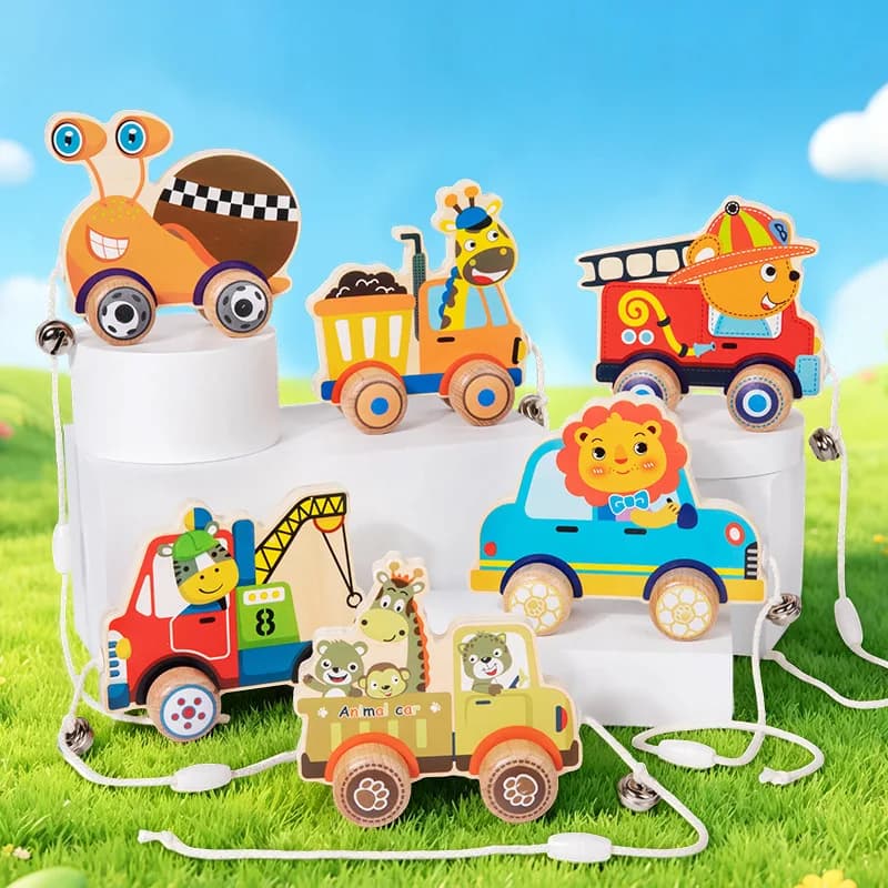 Baby Push Car Toddler Toys for Kids 2 To 4 Years Old Pull Rope for Traction Traffic Pull Line Made Wooden Material Birthday Gift