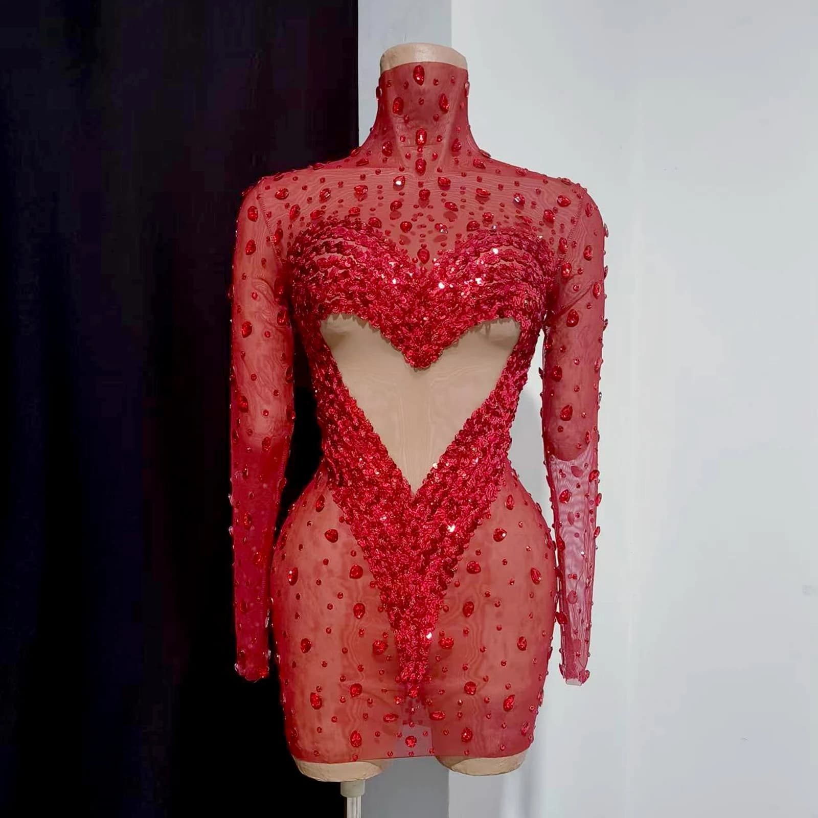 Cristalli Pietre Paillettes Gonna Maglia elasticizzata Danza Maniche lunghe Abito da sera Compleanno Festeggia Stage Wear Performance Drag Queen