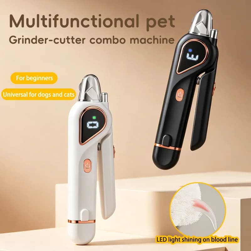 2 in 1 Pet Nail Clipper Grinder LED Light Bloodline Visible Dog Cat Nail Trimmer 3 Speeds USB Type C Rechargeable Grooming Tool