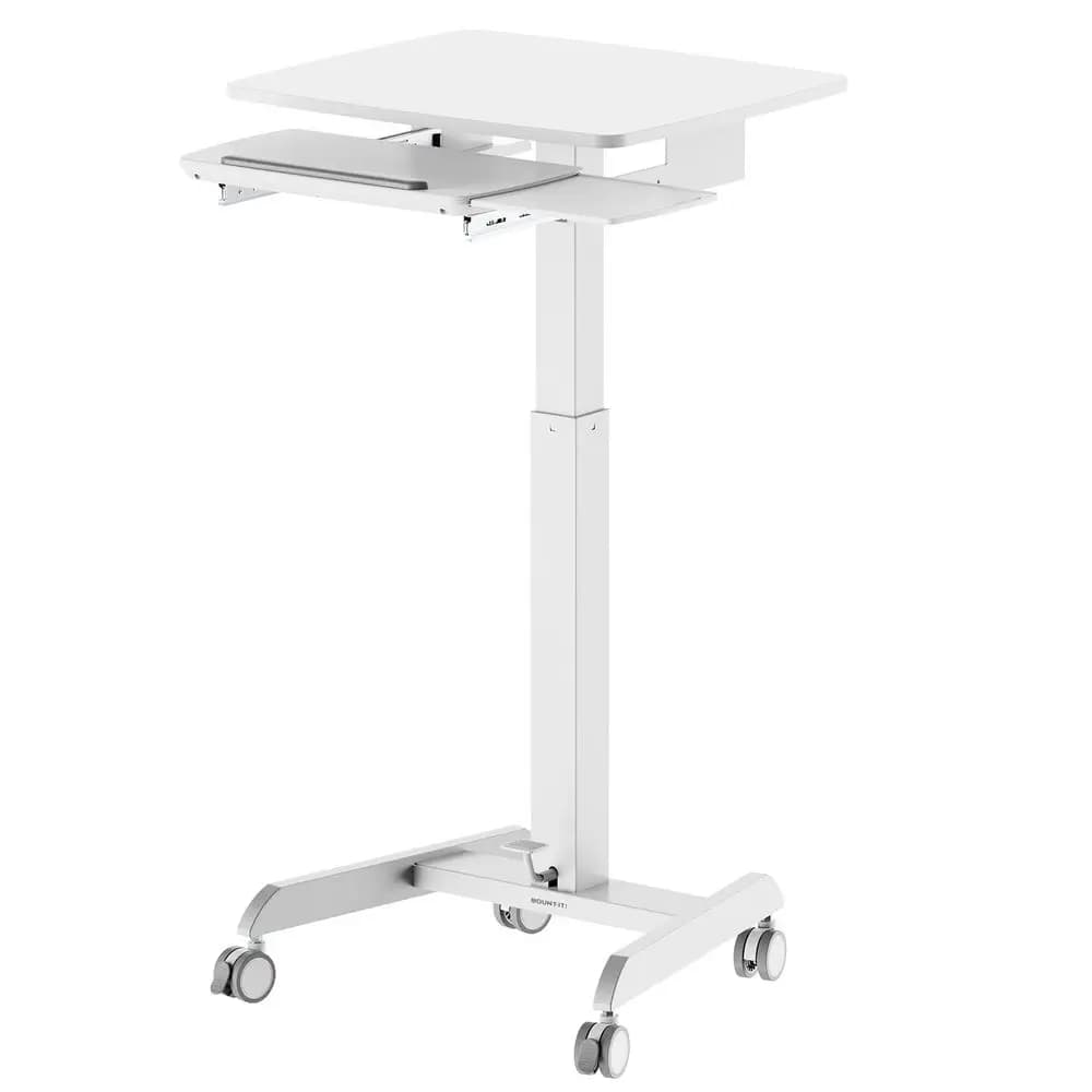 Scrivania per Laptop Regolabile in Altezza con Vassoio per Tastiera, Carrello Mobile per Computer Sit-Stand con Ruote, Piccola Scrivania da Terra per Casa/Ufficio