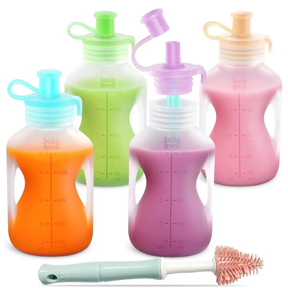 Sacchetti Riutilizzabili in Silicone per Alimenti per Bambini, Confezione da 2, Sacchetti Antigoccia, Lavabili in Lavastoviglie, Adatti per Congelatore e Microonde, 5OZ per Conservazione Alimenti per Bambini