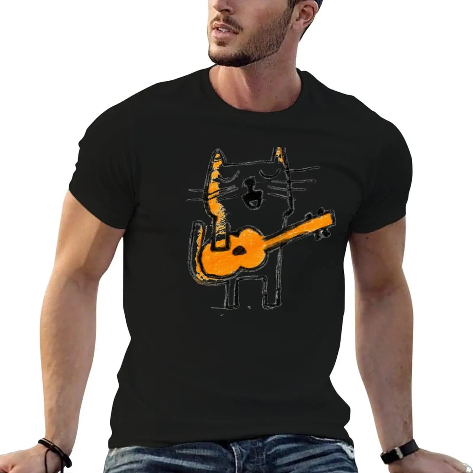 T-shirt Ukulele Cat, magliette anime, magliette oversize da uomo, magliette casual da uomo, confezione di magliette bianche