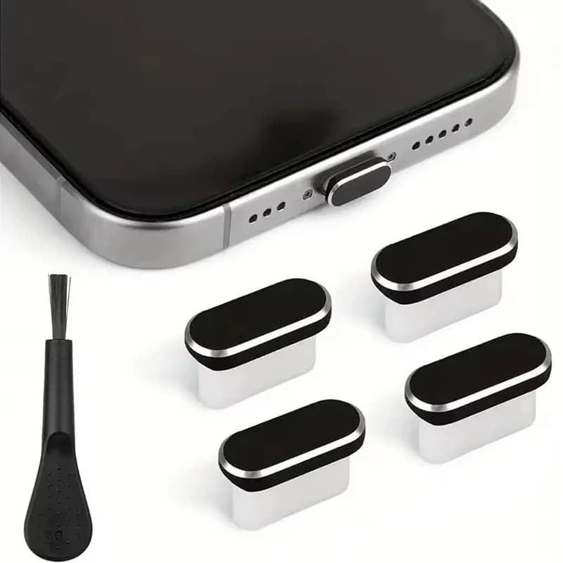4 pezzi di tappi antipolvere USB C, coperture protettive per porta di ricarica con spazzola per la pulizia, per iPhone, Huawei, OPPO, Realme