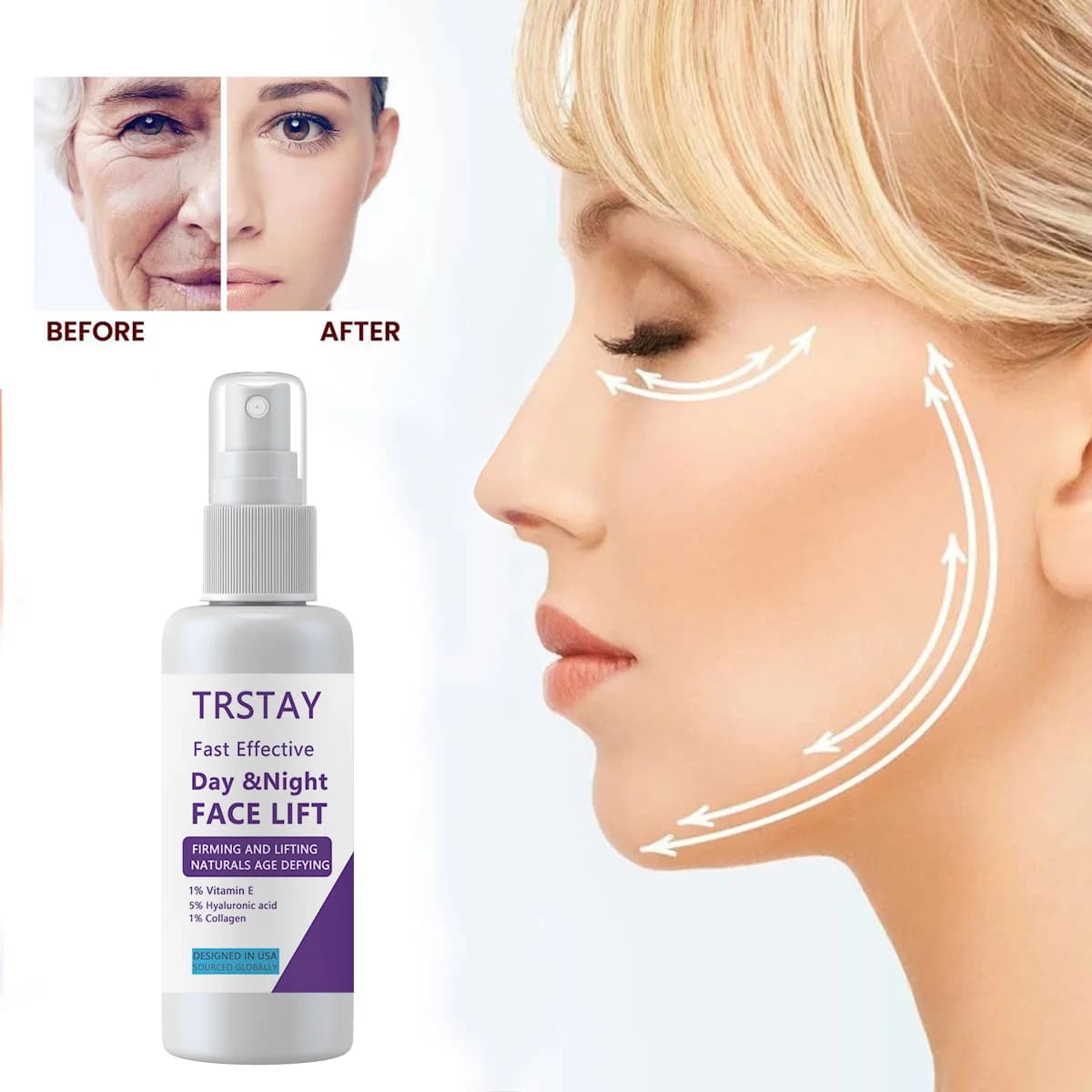 Facial spray for quick and effective facial repair, rich in collagen, used in the morning and in the evening