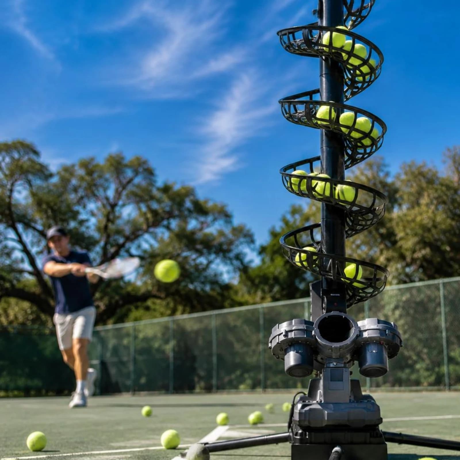 Tennis Ball Machine Multi-Angle Tennis Serving Machine Automatic Ball Launcher Tripod Base Sports Equipment Carrying Bag