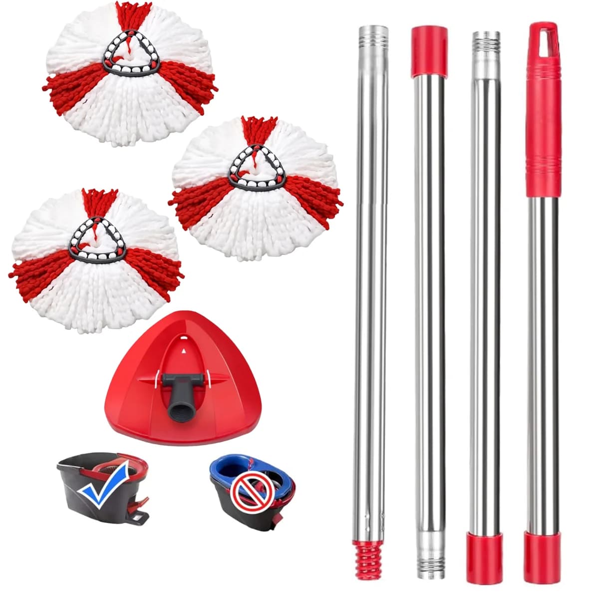 Microfiber Mop Heads Replacements, Spin Mop Handle for Vileda Turbo 1 Tank System, Height Adjustable Mop Stick, Triangle Mop Bas