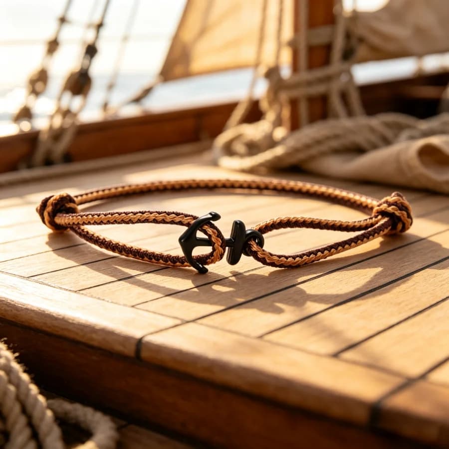 Noter Stylish Nautical Anchor Bracelet For Men Adjustable Premium Selected 2mm Cord Wristband Ocean Sailor Marine Jewelry Homme