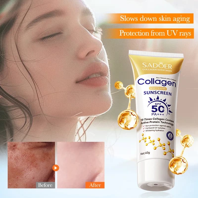 Crema solare sbiancante antirughe al collagene osseo, crema solare viso idratante UV, adatta per uomini e donne per sport all'aperto e viaggi.