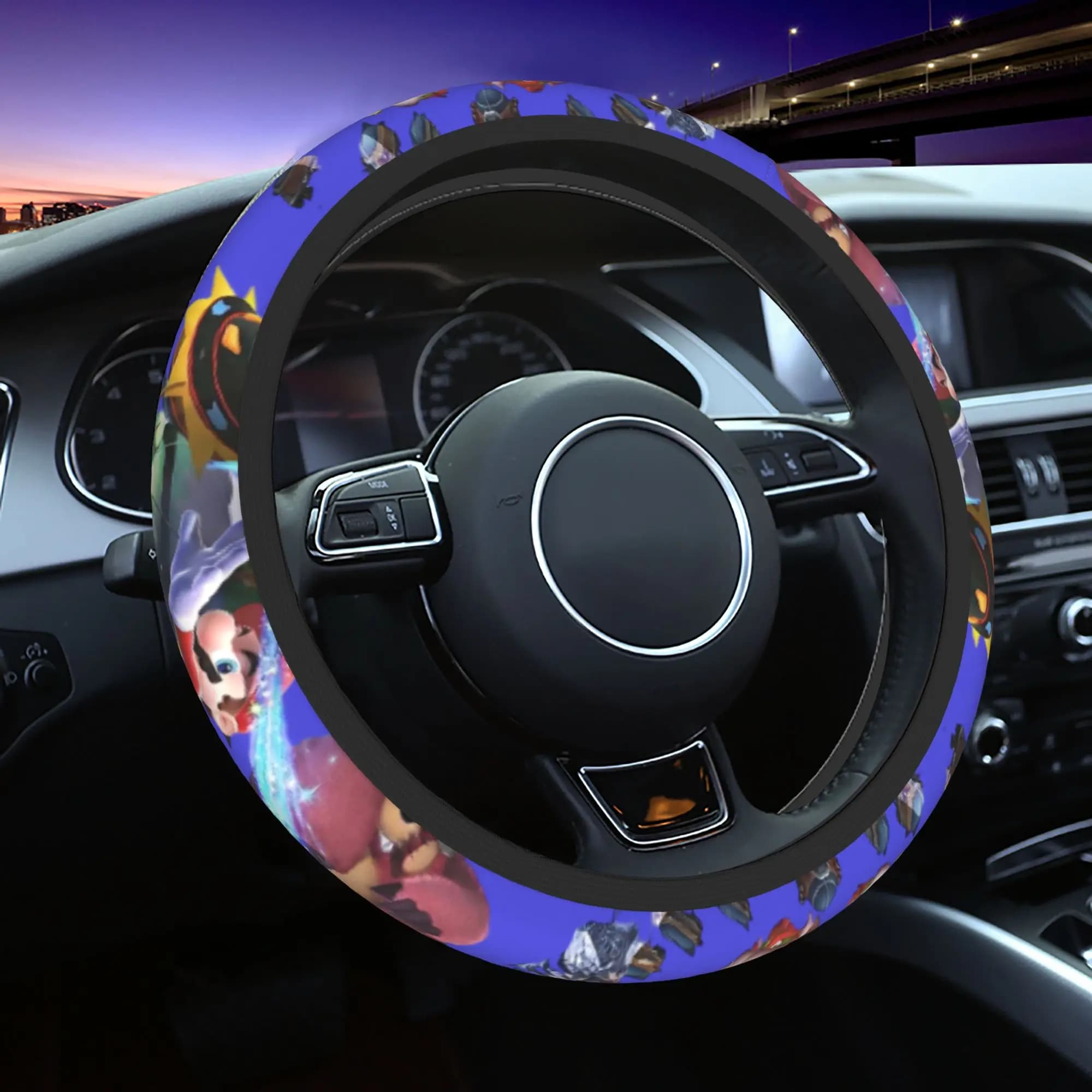 Coprivolante per Auto Super Mario Galaxy 38cm Antiscivolo, Protezione per Volante Elastica, Accessorio Auto