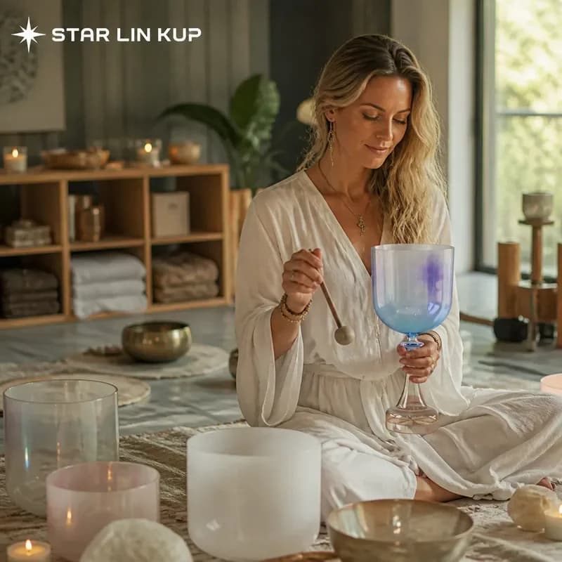 STAR LIN KUP 432Hz Velvet Blue Violet Crystal Singing Bowl Alchemy Chalice for Yoga Meditation Sound Healing Therapy with