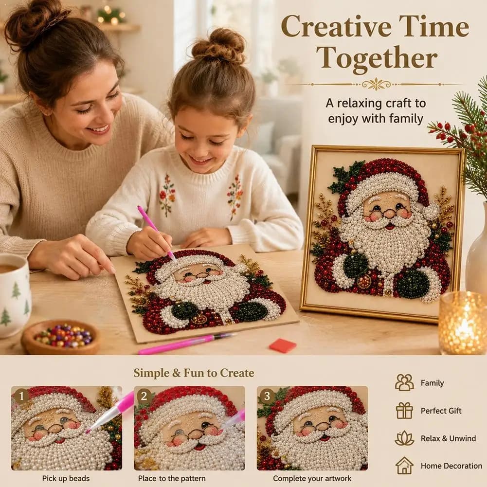 Christmas Santa Claus Pearl Art DIY Kit Framed Beads Embroidery Craft Wall Decor Xmas Gift for Kids Adults