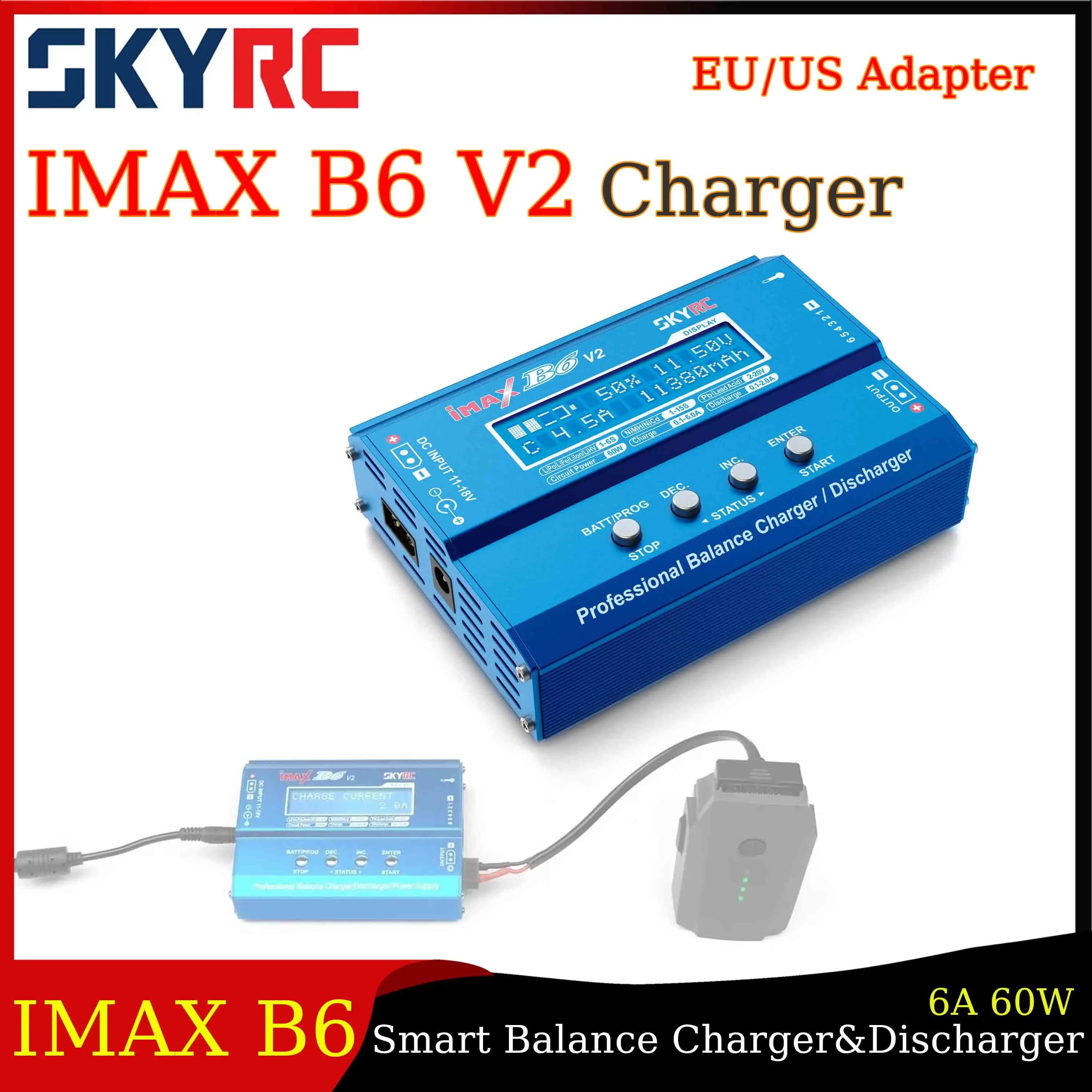 Caricabatterie SKYRC IMAX B6 V2, Caricatore e Scaricatore Intelligente 6A 60W per Batterie LiPo LiHV, Adattatore per Ricambi DJI Mavic/Inspire