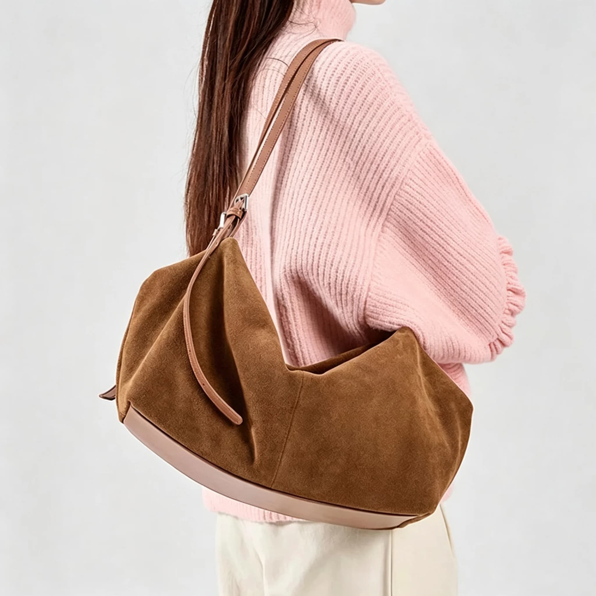 Women's Natural Nuede Genuine Leather Handbags Ladies large capacity Tote Bag Female Design Luxury Commuting Yoga Bag hobo bag