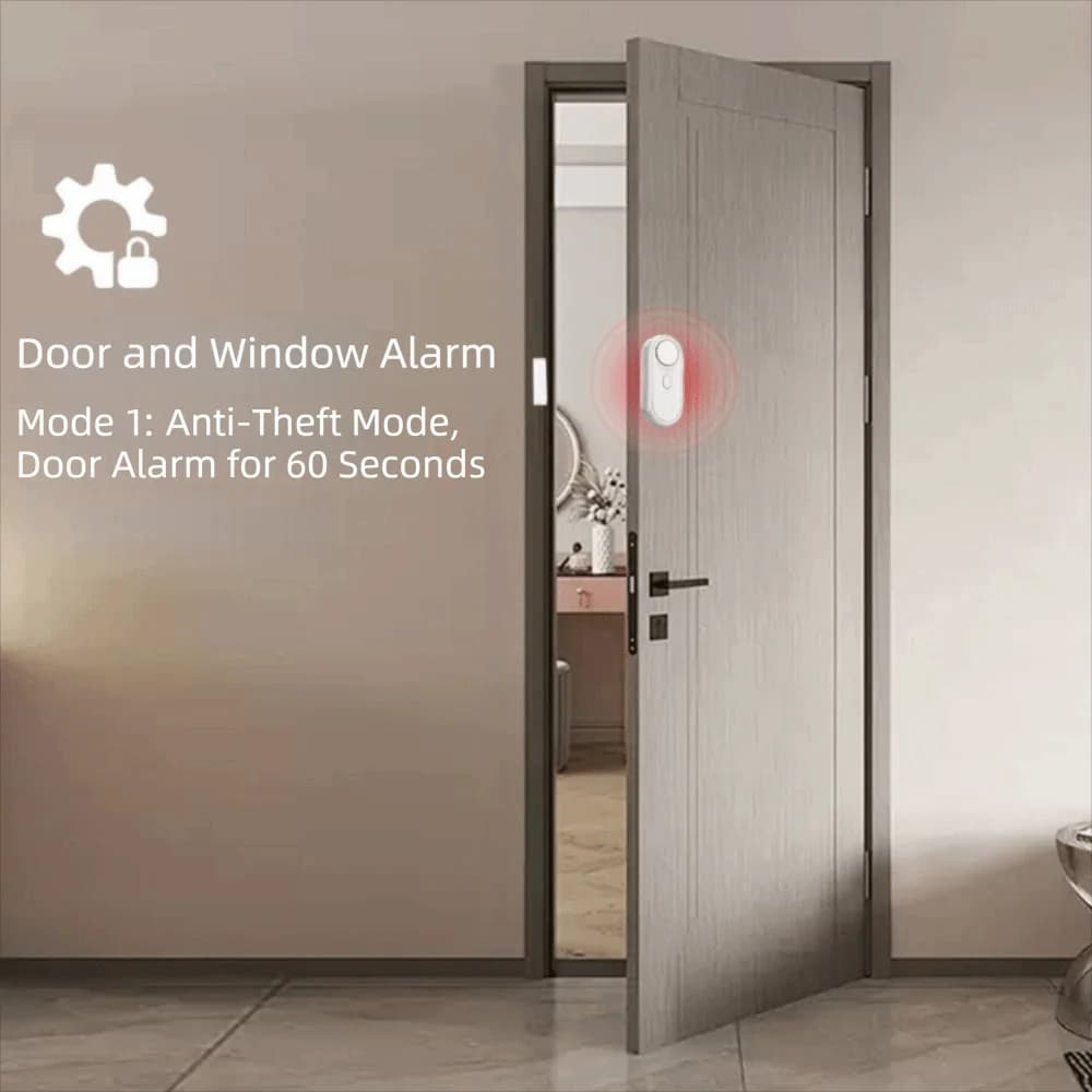Allarme per Porta Wireless con Telecomando, Suono 120dB, Nastro Biadesivo, Allarme per Finestra, 5 Modalità, Allarme Apertura Porta, Promemoria Uscita