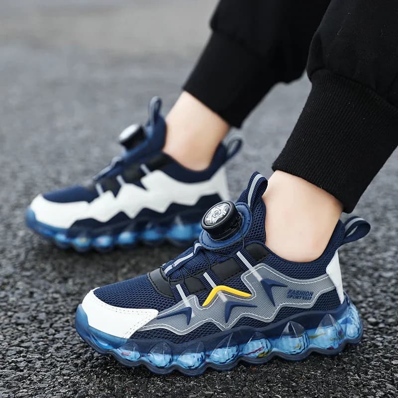 Kids shoes with thick running sole with rotating buckle Kids sports casual tennis for girls Boys Unisex sneaker breathable in outdoor mesh