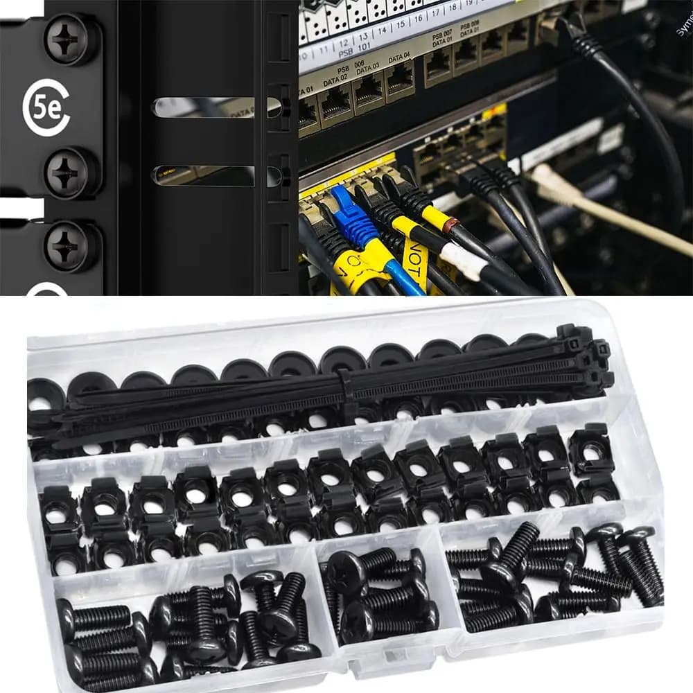 Set di 120 Pezzi M6x16mm: Viti a Gabbia M6, Dadi, Rondelle, Elementi di Fissaggio, Fascette Autobloccanti, Assortimento di Componenti con Filettatura Metrica