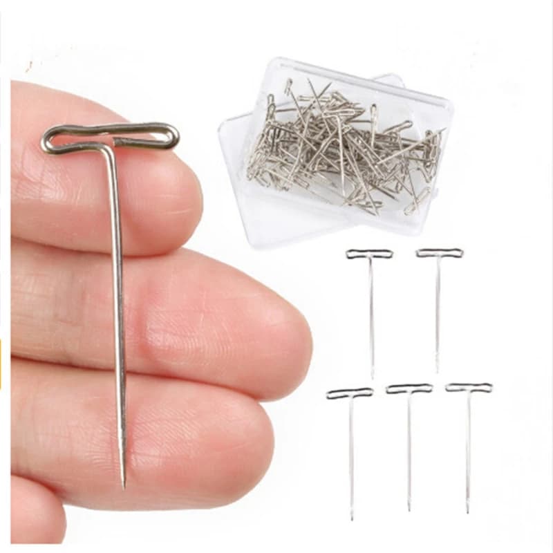 50/100 pz. Aghi a T da 27/32/38/45/50 mm per la creazione di parrucche, per bloccare e lavorare a maglia, misure assortite, in acciaio inossidabile, strumenti per capelli
