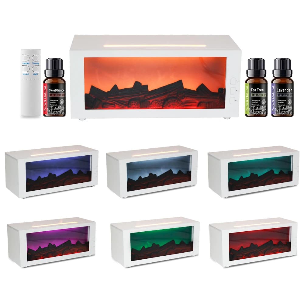 Diffusore di Fiamma per Caminetto da 300ml con Telecomando, 7 Colori Rilassanti, Timer, Spegnimento Automatico per Sicurezza, Aromaterapia per Casa, Regalo Unico per Natale