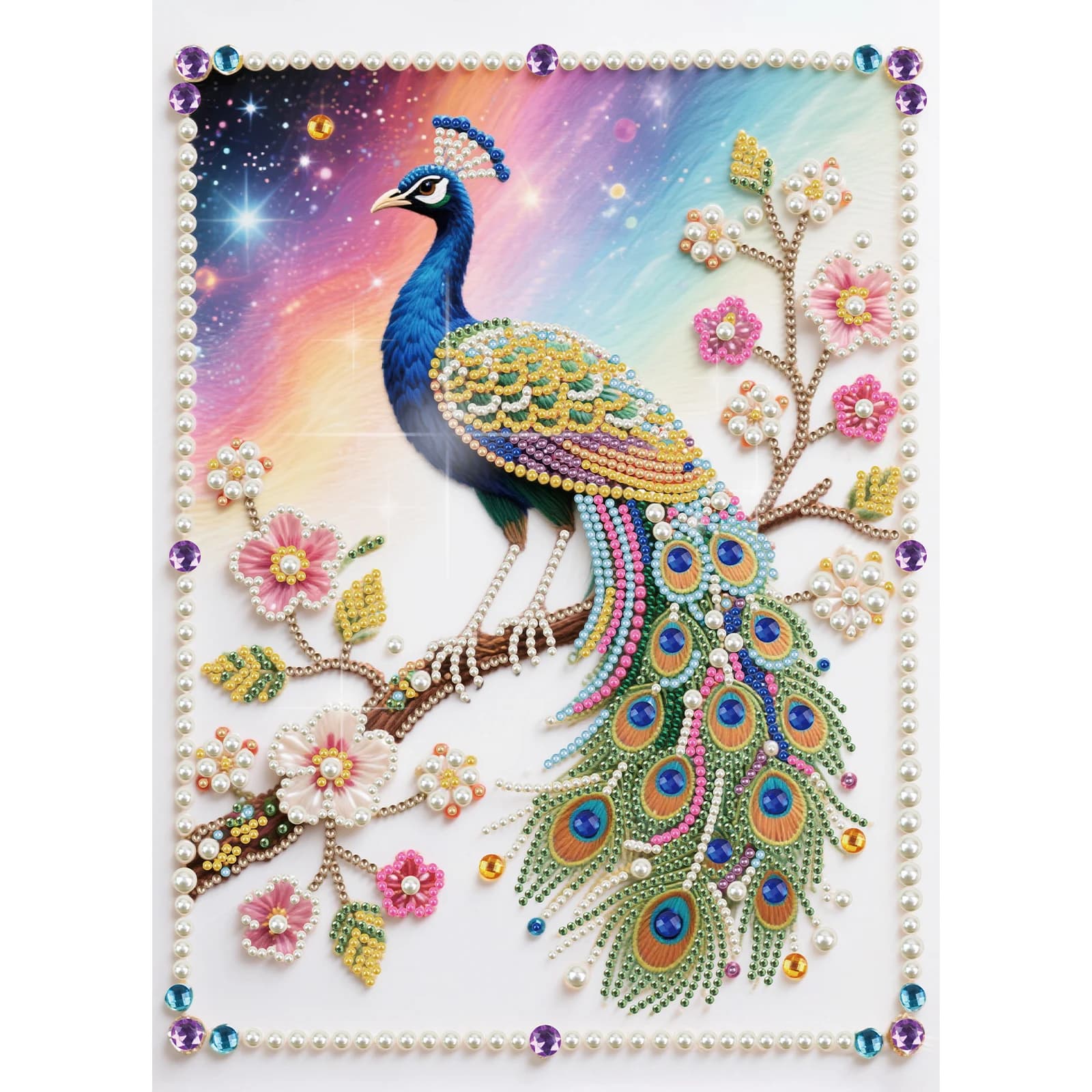Kit di pittura artistica fai-da-te con perle e diamanti per adulti principianti, pittura artistica scintillante con pavone blu, decorazione da parete fatta a mano, regalo fatto a mano