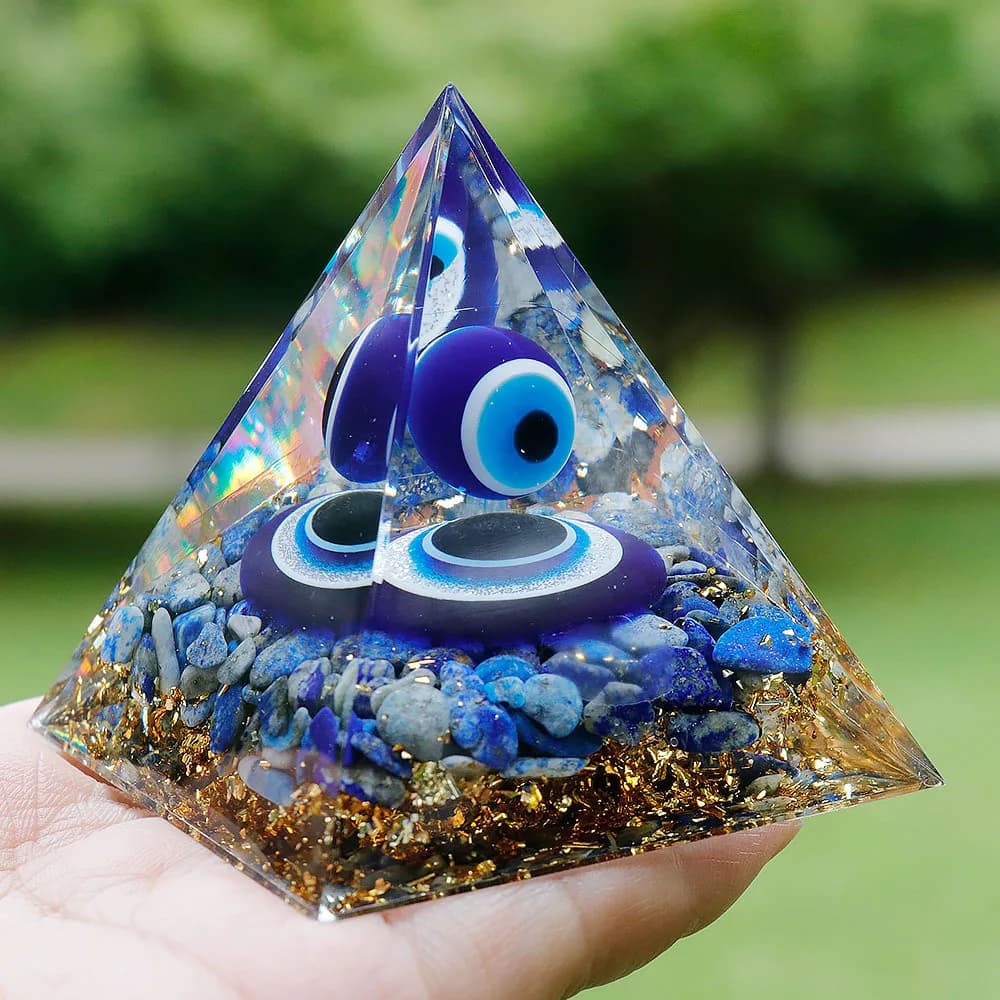 Evil Eye Crystal Pyramid Blue Eyes Natural lapislazzuli Stones cristalli curativi piramidi in resina per la decorazione domestica ornamento confezione regalo