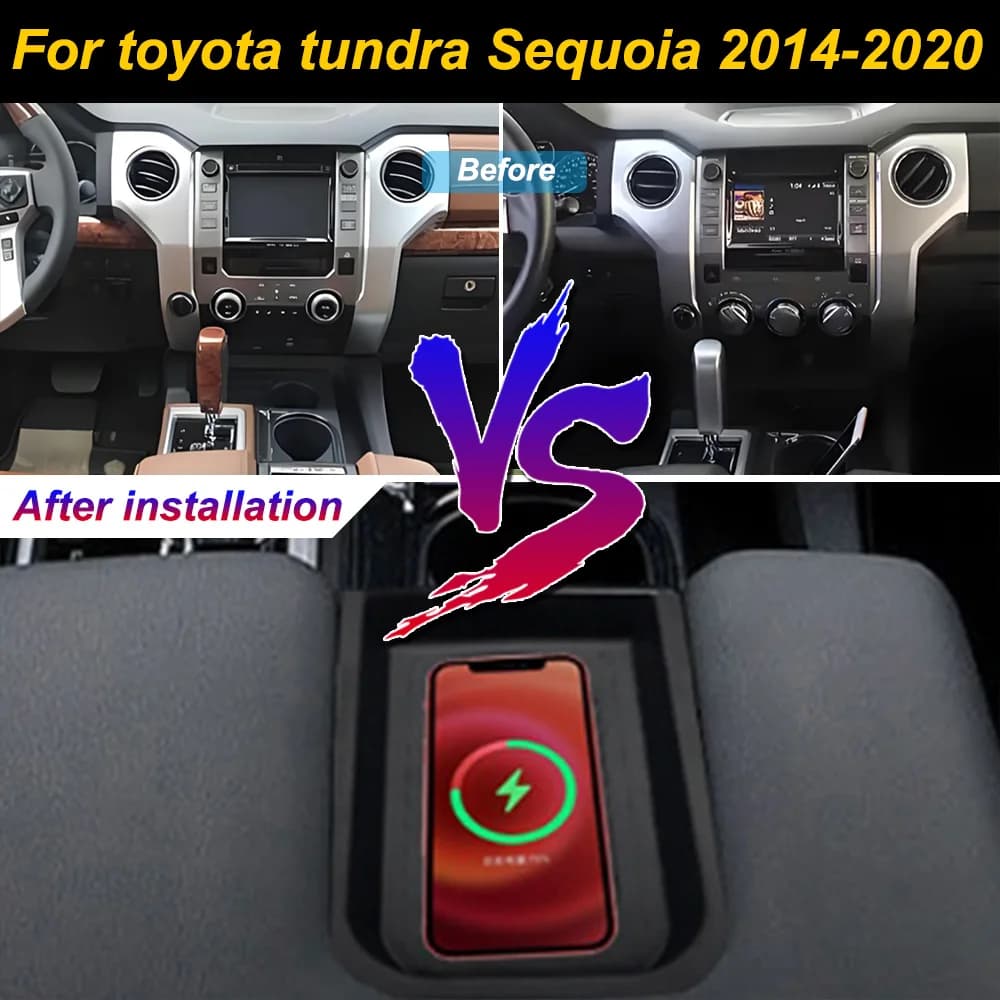 2 Din for Toyota Tundra Sequoia 2014-2020 Car Wireless Mobile Phone Charger Center Console Storage 18W fast charge plate holder