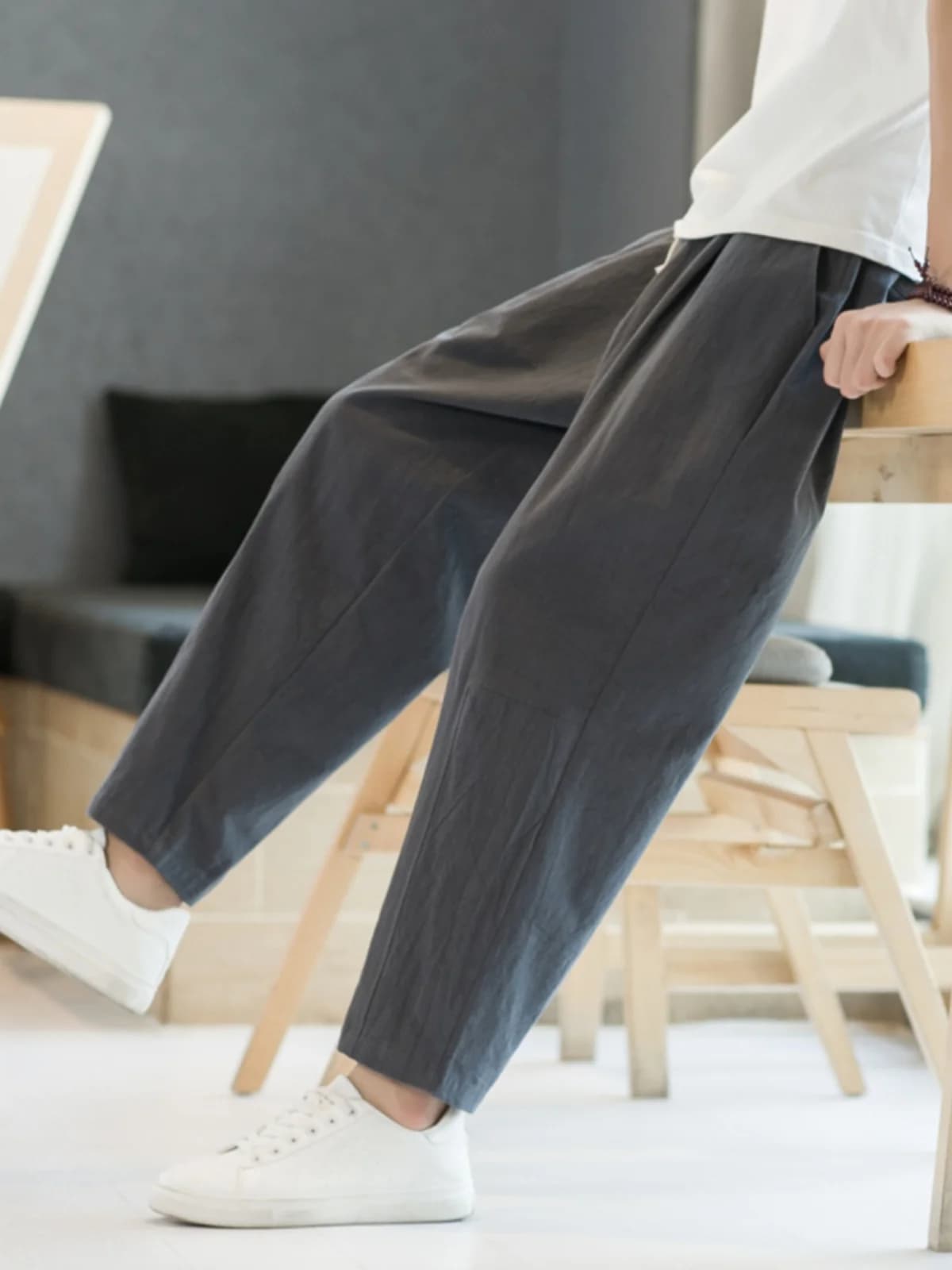 Men's Casual Loose Leggings Summer Thin Breathable Linen Pants Straight Tube Wide Legging Youthful Vitality Style Comfortable...