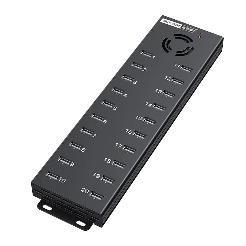 Hub USB a 20 Porte Alimentato con Adattatore 12V/10A, Trasferimento Dati 480Mbps, per Ricarica in Serie di Smartphone