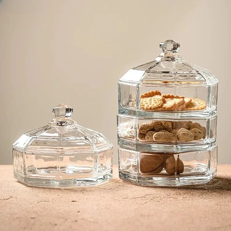 Piatto Creativo in Vetro per Frutta Secca con Coperchio Antipolvere, Piatto per Snack, Piatto per Dim Sum, Piatto Espositivo Multilivello per Cibo Molecolare