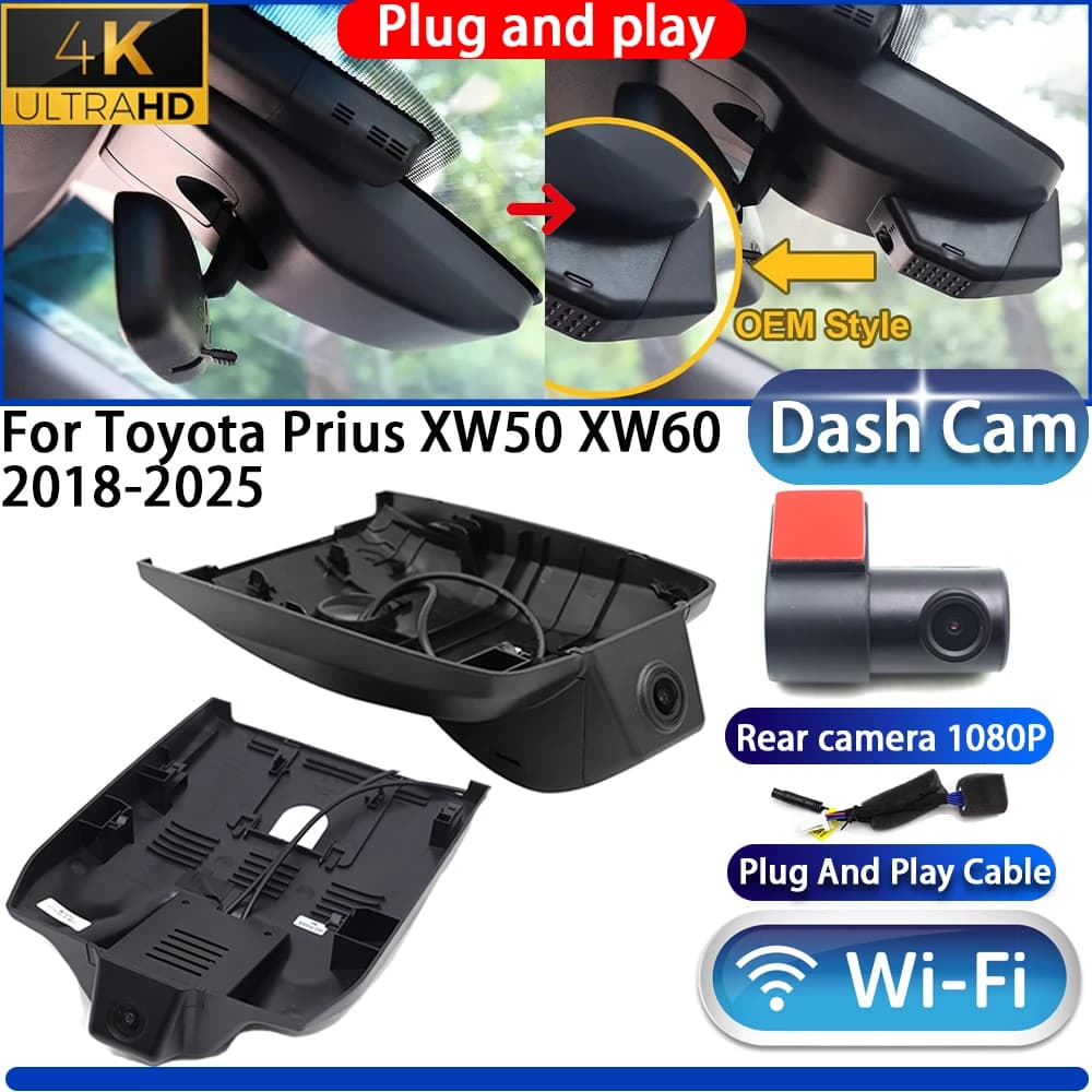 HighCity Per Toyota Prius XW50 XW60 2018-2025 Dash Cam Telecamera DVR 4K UHD 2160P Visione Notturna Wifi Plug And Play Registratore Video