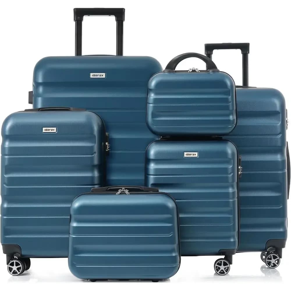 Set di 6 Valigie Rigide in ABS con 8 Ruote Silenziose per Viaggi Durevoli e Leggeri e Gite in Famiglia, Colore Blu Inchiostro