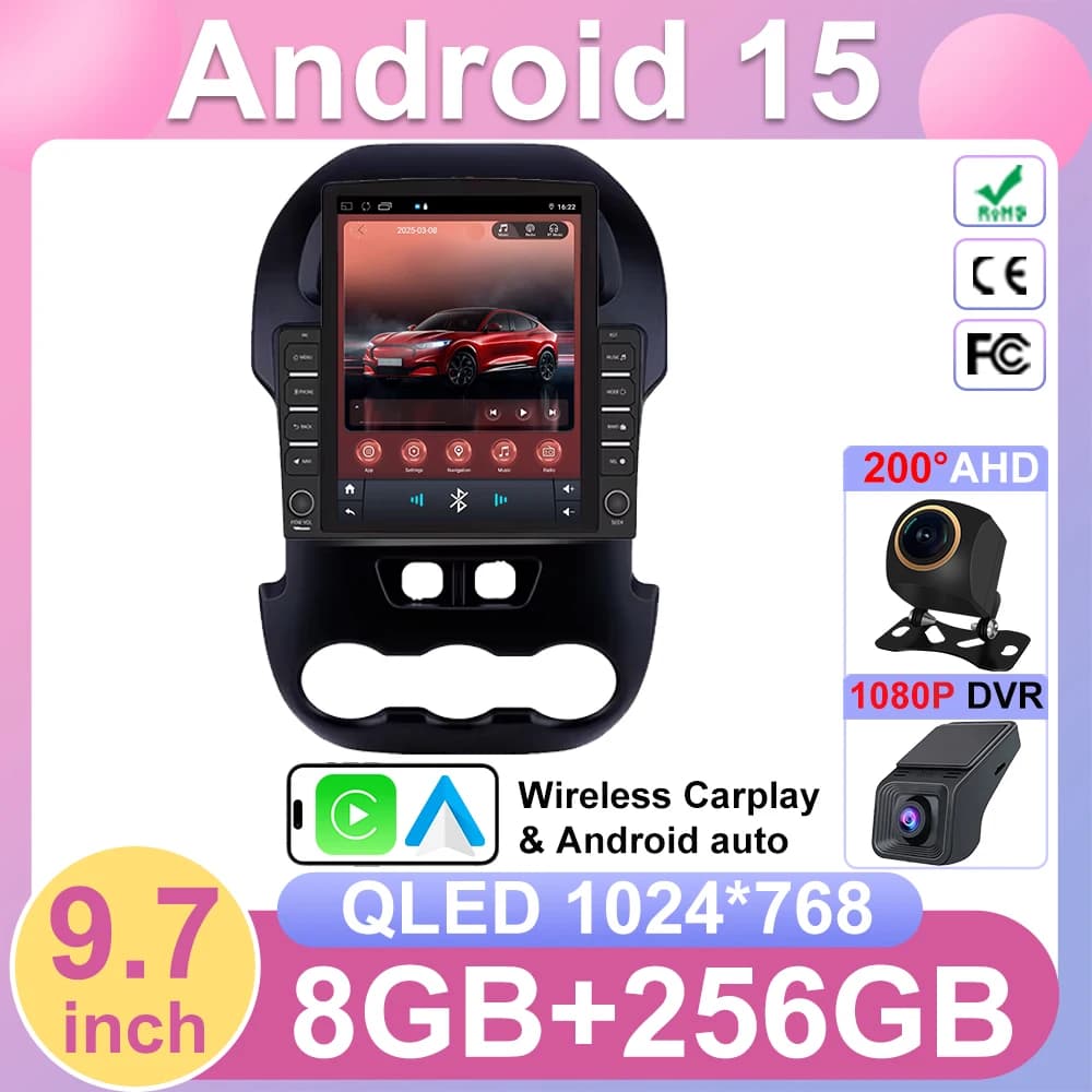 Autoradio For Ford Ranger 2011-2016 9.7 inch screen Dash Cam Android GPS Navigation Carplay Video Player Multimedia No 2din DVD