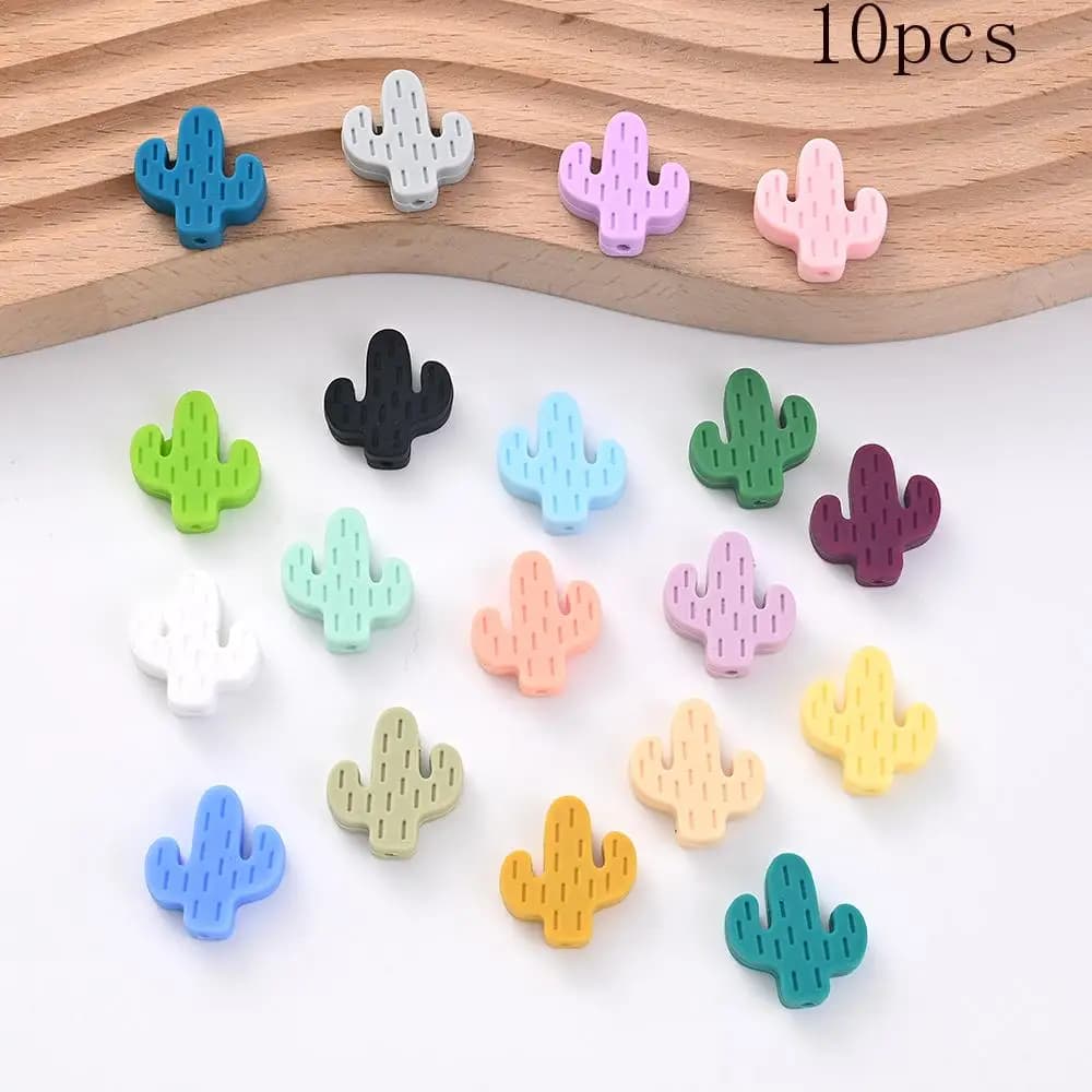 10 pezzi di perline in silicone cartone animato colorato cactus perline focale sciolte accessori fai da te per braccialetto portachiavi collana penna creazione di gioielli