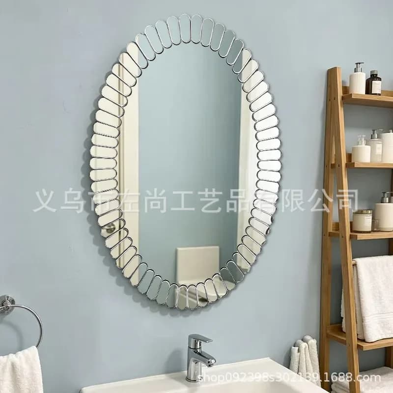 French Retro Oval Wall Mounted Bathroom Mirror Decorative Art Mirror for Toilet Fireplace Washstand Makeup Vanity