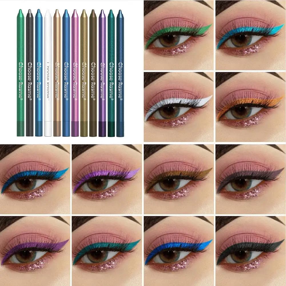 Set di penne per eyeliner arcobaleno coreano da 12 colori impermeabili con effetti scintillanti Evidenziatore facile da colorare Cosmetici per il trucco degli occhi