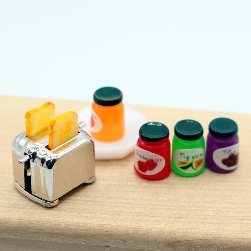 1Set 1:12 Casa delle bambole in miniatura Macchina per il pane Marmellata di pane Piatto da pranzo Modello combinato Scena della cucina Simulazione Giocattoli Accessori