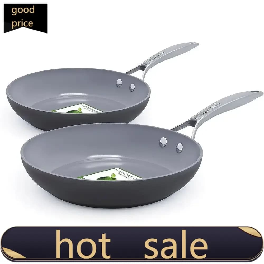 Set di padelle antiaderenti in alluminio anodizzato rigido da 8 e 10 pollici, lavabili in lavastoviglie, grigio