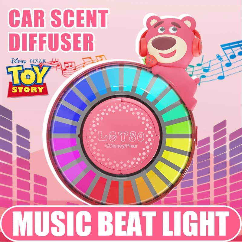 Disney Car Fragrance Diffuser Lotso Bear with RGB LED Lights in Musical Rhythm, Interior Decorative Accessories