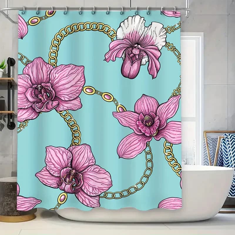 Tenda da doccia di lusso con catena di orchidea rosa per l'arredamento del bagno Blu Verde Giallo Dimensioni personalizzabili disponibili da AliExpress