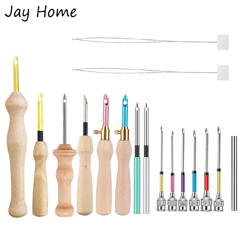 Punch Needle Kit penna da ricamo in legno Punch Needle set per fai da te cuciture Applique abbellimento tappeto Kit fai da te