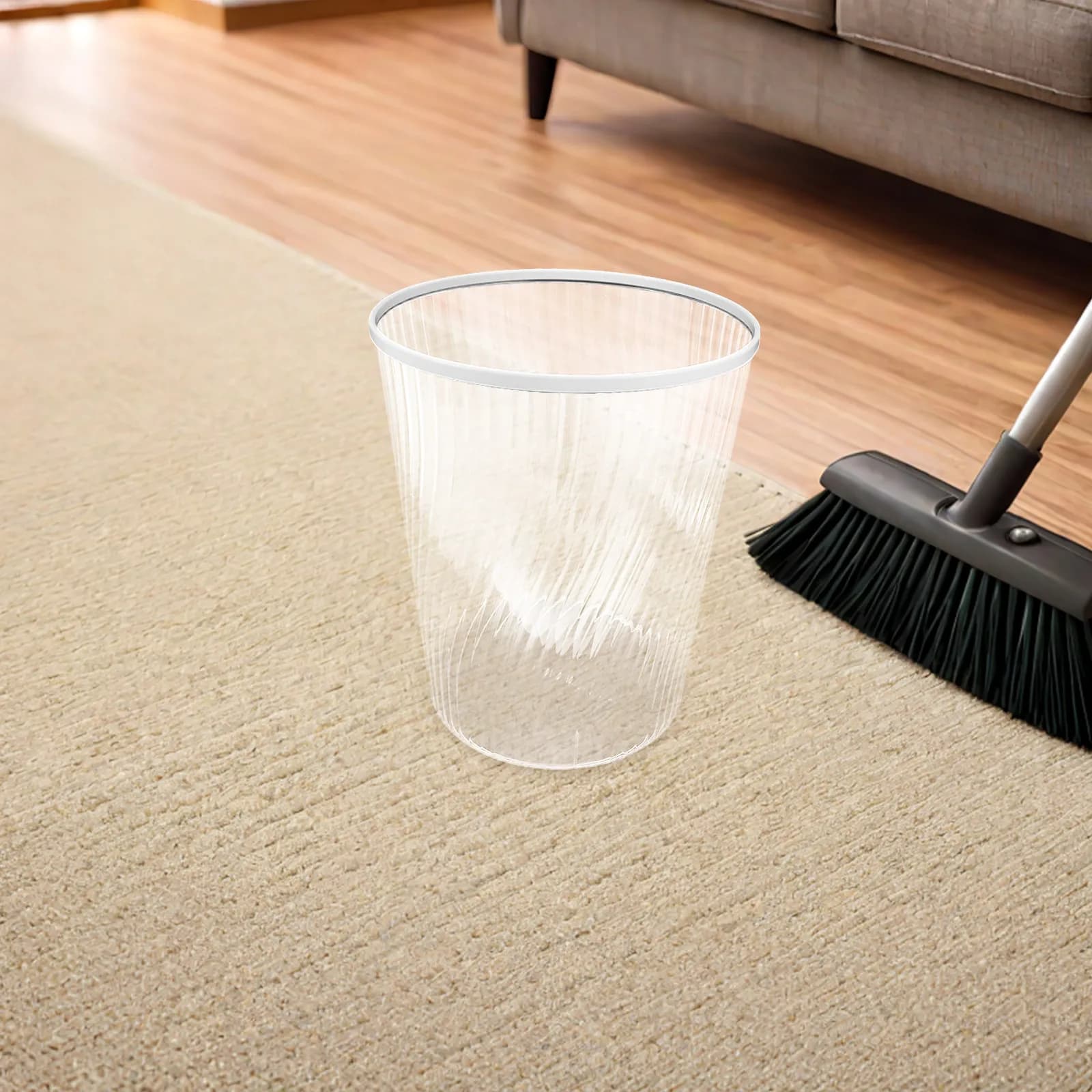 Cestino Trasparente con Anello a Pressione, Contenitore per Rifiuti Compatto per Bagno, Cucina, Ufficio e Soggiorno