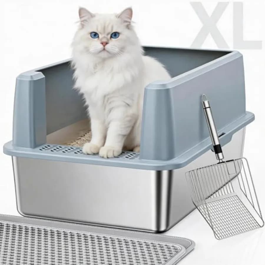 Stainless Steel Litter Box, Extra Large Litter Box for Big CatEasy Cleaning Anti-Scratch Kitty Cat Box Anti-Urine Leakage, Non-