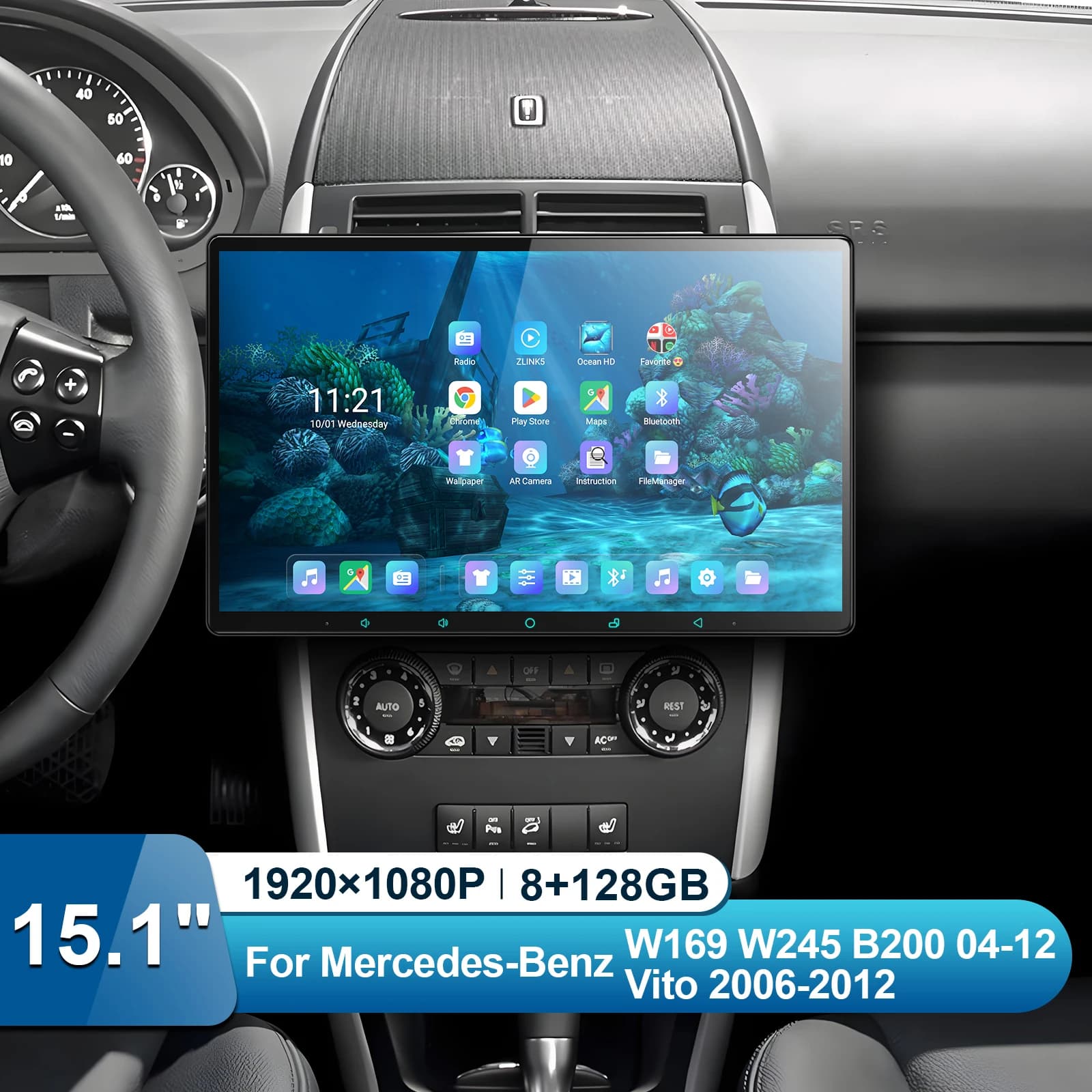 JOYING 15.1"Car Stereo Radio For Mercedes-Benz W169 W245 B200 2004-2012 Vito 2006-2012 Upgrade Wireless Carplay Android Auto