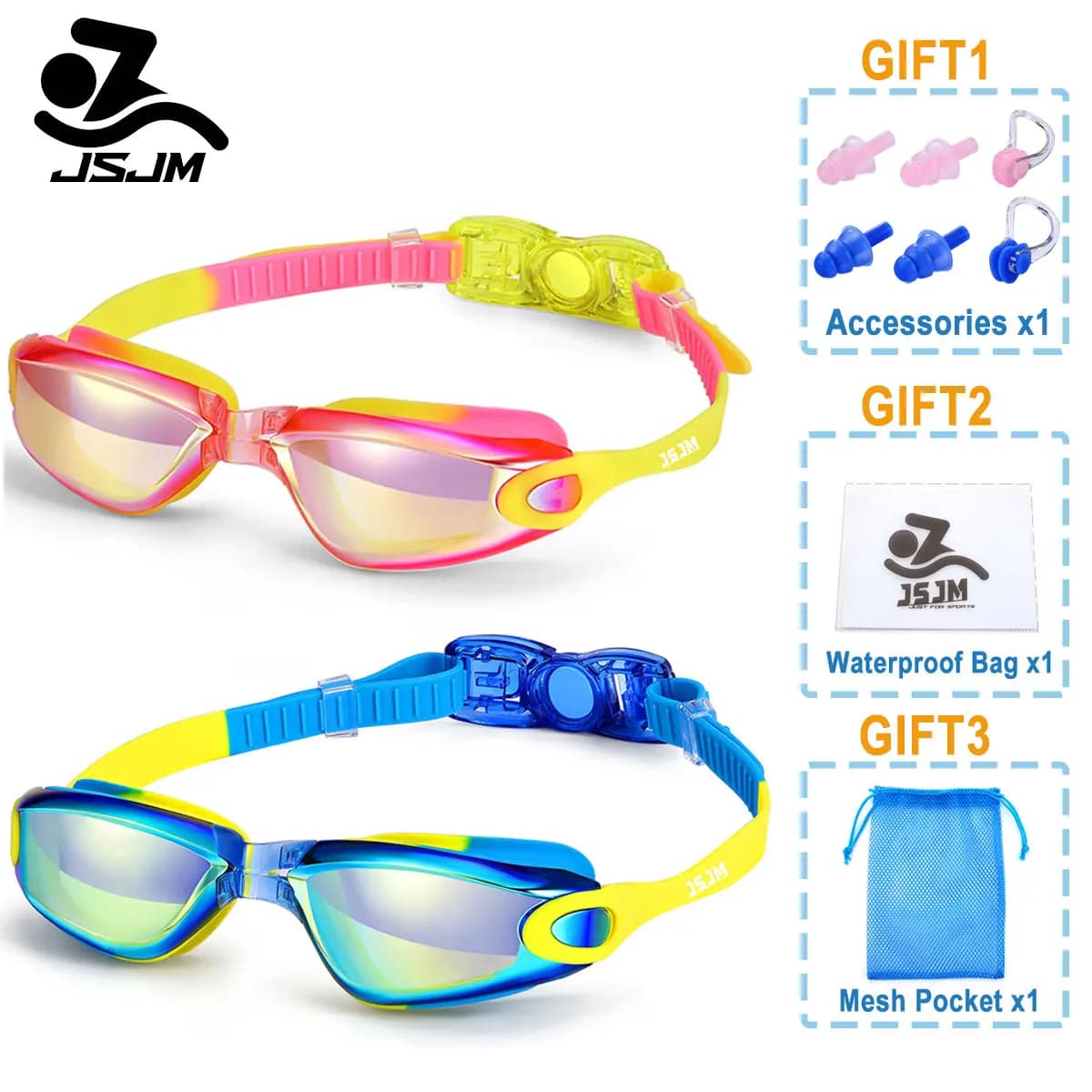 JSJM Kids Colorful Professional Silicone Swimwear UV Swimming Glasses Anti-spoke Kids Waterproof Silicone Swimming Glasses