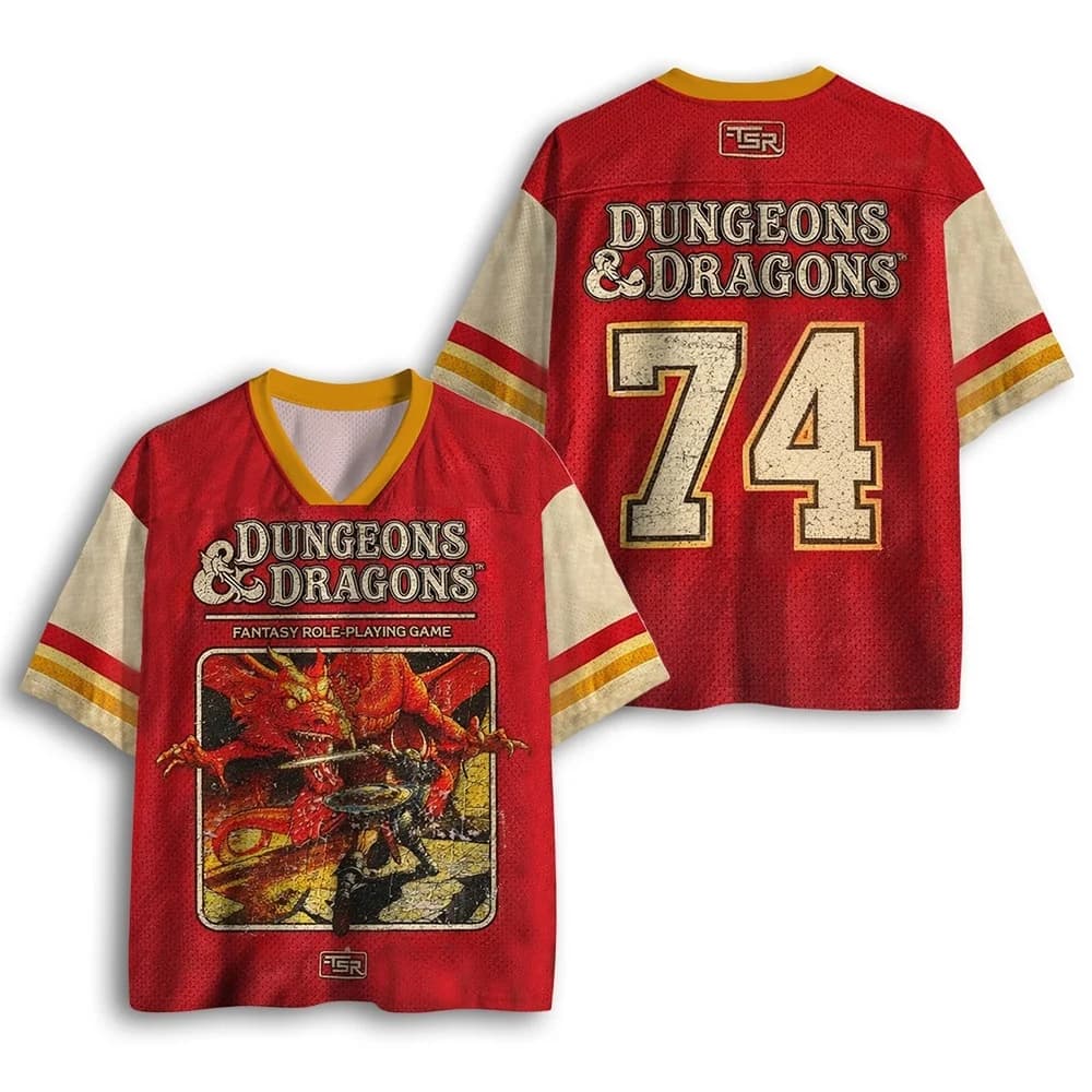 2026 New Retro Dragon and Dungeon 74 Fantasy Role Playing Game Dragon Printed Mesh Casual Street Sports T-shirt