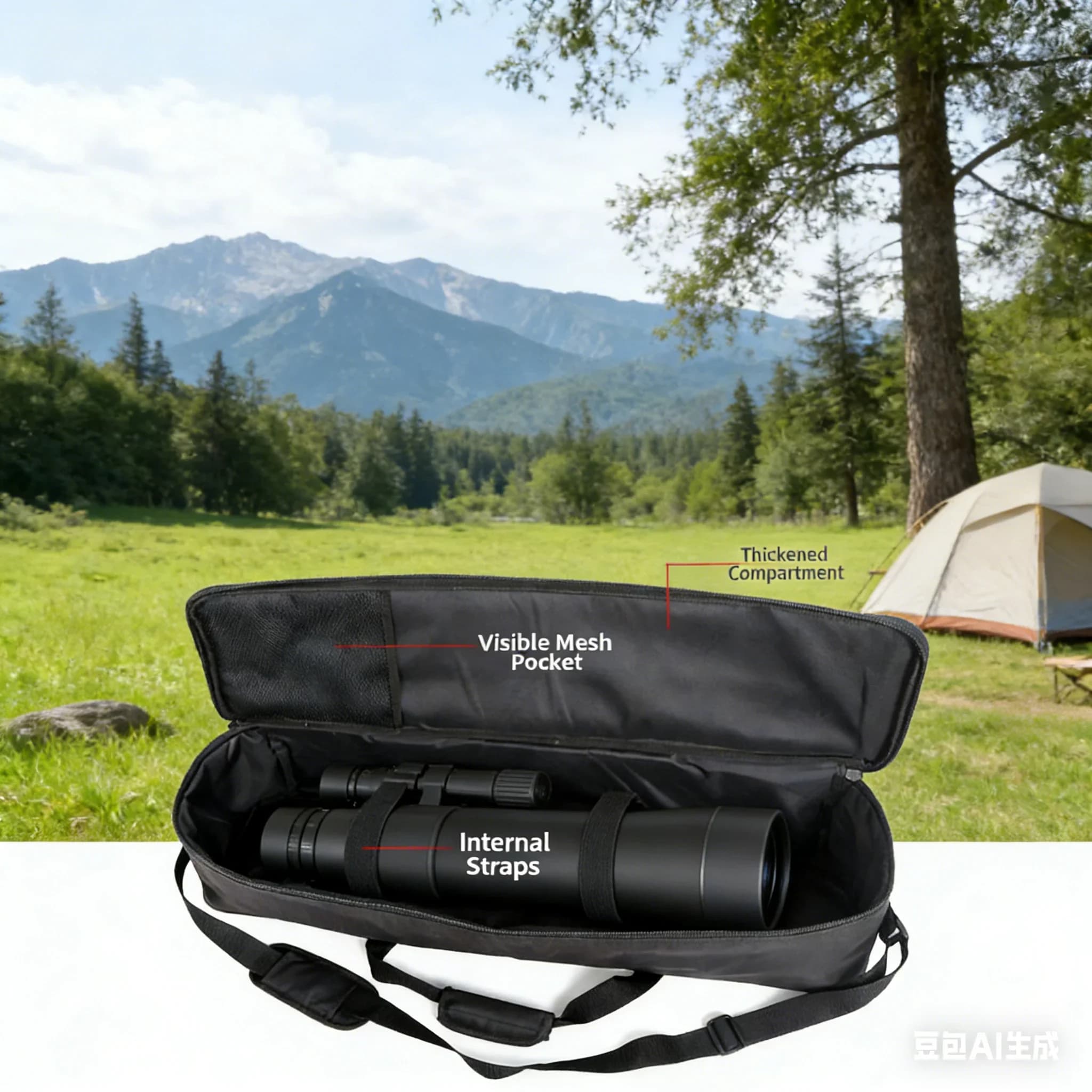Zaino treppiede per telescopio astronomico Borsa portaoggetti in tessuto Oxford nero 600D Borsa 900x180×200mm Forniture per attrezzature da campeggio