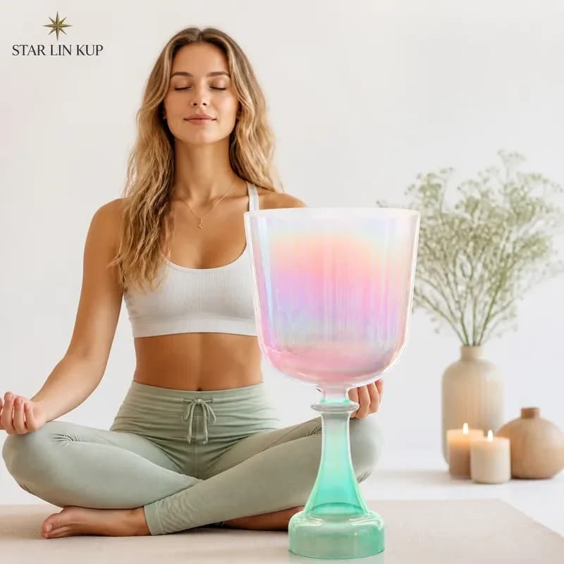 STAR LIN KUP 8 Inch D# 432Hz Crystal Singing Bowl New Color Holy Chacle Alchemy Healing Meditation Sound Therapy Instrument