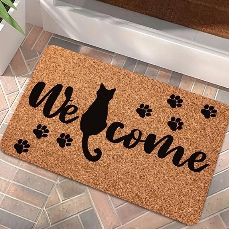 VIKAMA Cartoon Cat Welcome Doormat Non-slip and Wear-resistant Kitchen Bedroom Carpet Indoor Outdoor Entrance Mat Home Decor