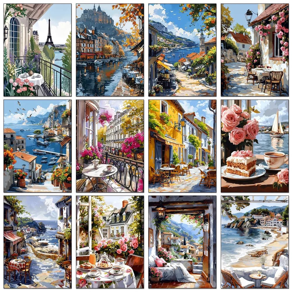 5D DIY Street View Diamond Embroidery Buildings Diamond Painting Scene Theme Cross Stitch Set Art Decoration Gift